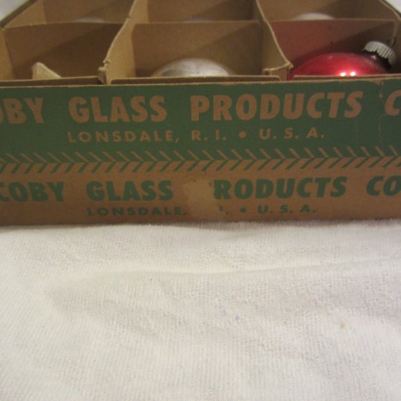 VTG GLASS BALL ORNAMENTS, MIXED SET, 11 IN SET W/VTG BOX TOP - Picture 6 of 6